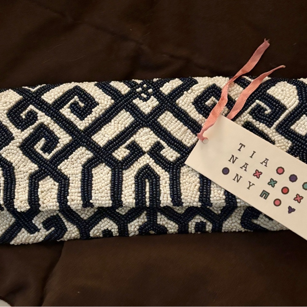 Tiana N.Y. Beaded Navy and White Clutch